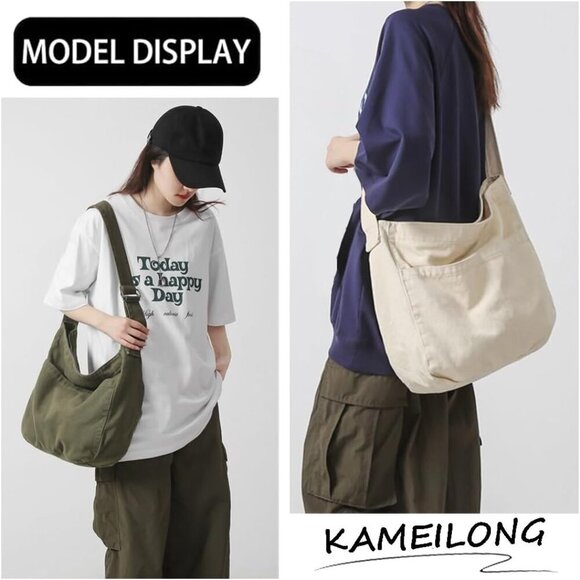 Canvas Crossbody Bag Large Capacity Travel Shoulder Hobo Purse for Women - Picture 2 of 6